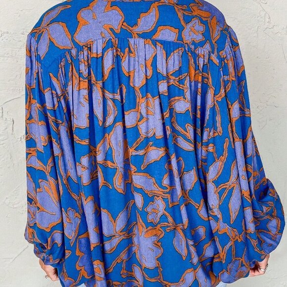 Multicolor Casual Women's Floral Print Batwing Sleeve Buttoned Loose Fit Shirt - Picture 3 of 10